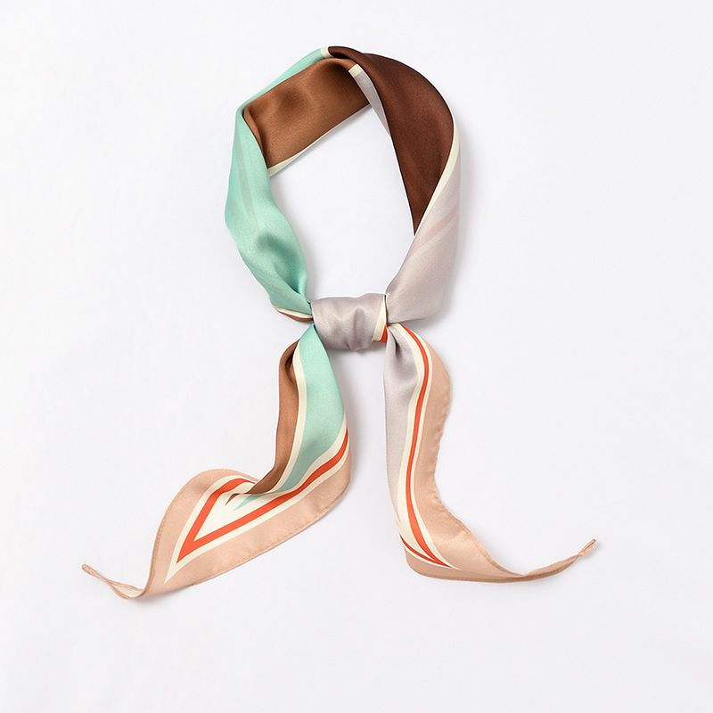 Chic Women Multicolor Patchwork Design Satin Slim Scarf