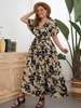 Women Plus Size Casual Floral Print V Neck Short Sleeve Loose Maxi Dress