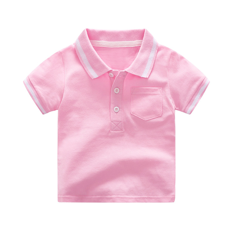 Kids Boys Basic Lapel Short Sleeve Stripe Color Blocking Casual T-Shirt