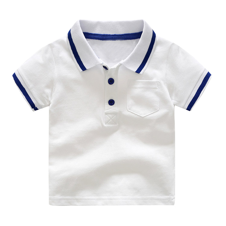 Kids Boys Basic Lapel Short Sleeve Stripe Color Blocking Casual T-Shirt