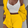 S-3XL 3 Pcs/Sets Solid Tank Top Long-Sleeve Coat And Shorts Plush Set