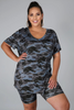 Women Plus Size Summer Printing Loose Casual Camouflage Shorts Two Piece Sets