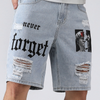Men Fashion Print Ripped Denim Shorts