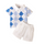 Children Kids Toddlers Boys Short-Sleeved Plaid Print Polo Top And Solid Color Shorts 2pcs Set