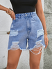 Women Fashion Summer Vacation Ripped Raw Hem Denim Shorts