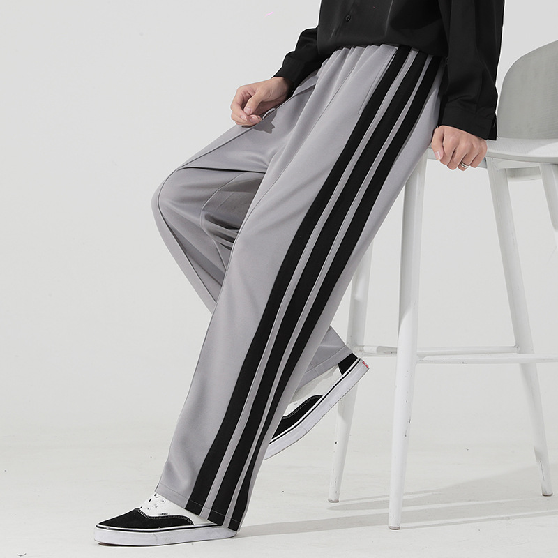 Men Casual Pants Loose Straight Stripe Sports Pants