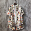 Men Fashion Retro Loose Printed Short Sleeve Shirt And Shorts Two-Piece Set