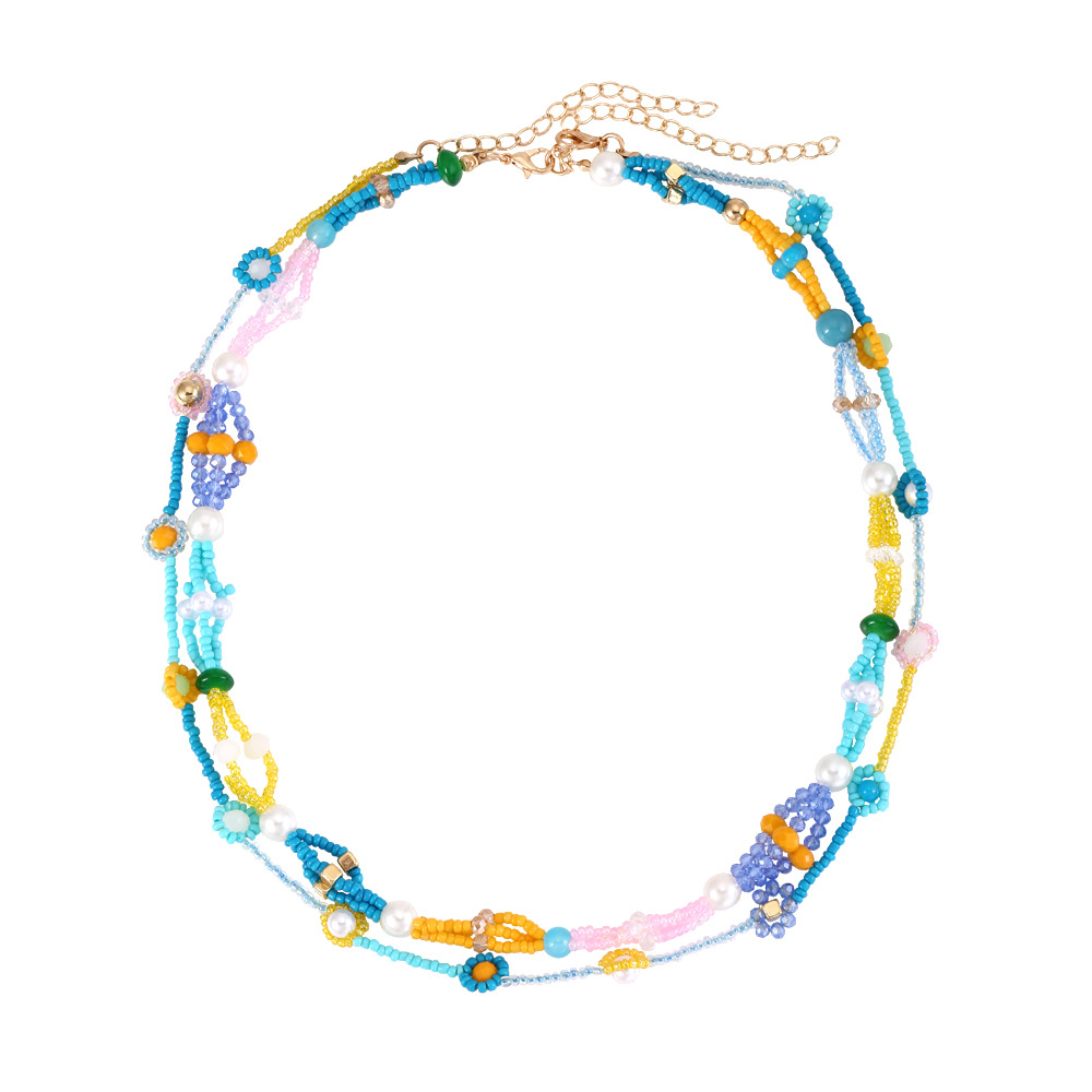Women Fashion Boho Hand Woven Rice Beads Multilayer Necklace