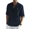 Men Fashion Solid Color Long Sleeve Loose Cotton Linen Collar Shirt