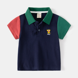Children Kids Toddlers Fashion Boys Short Sleeve Color Matching Lapel Polo Shirt