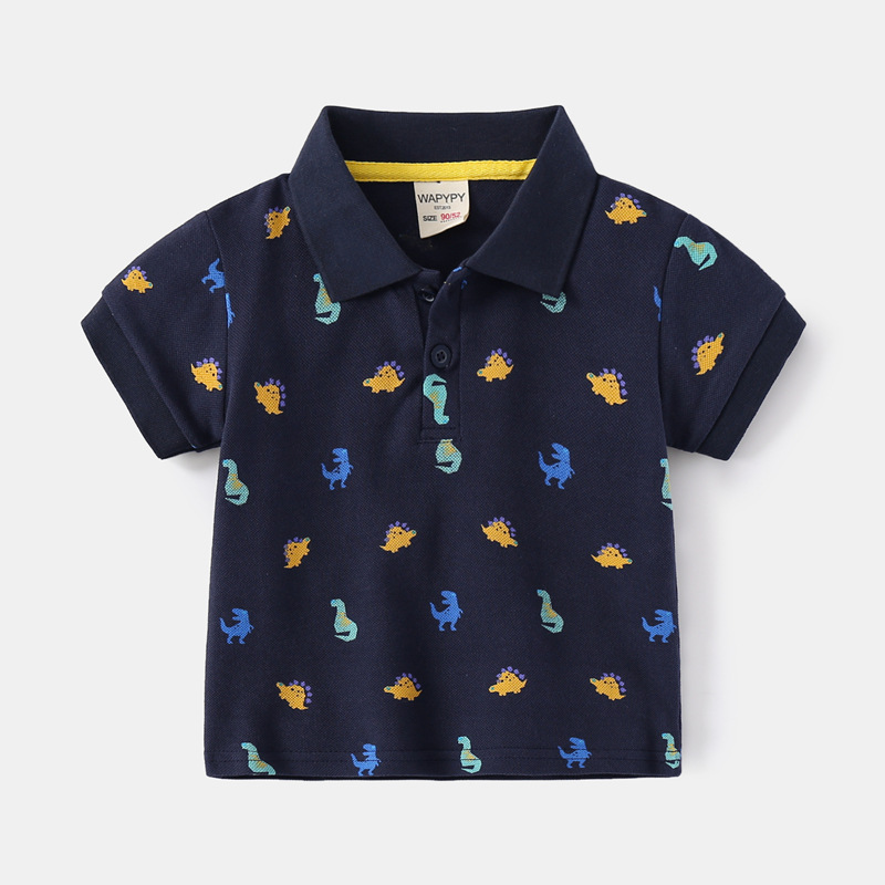 Kids Boys Short Sleeve Summer Dinosaur Print Polo Shirt Lapel T-Shirt