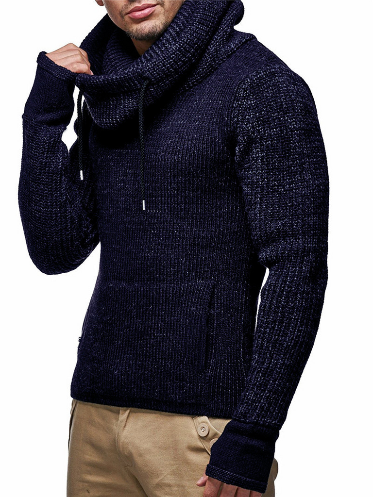 Men Autumn Winter Turtleneck Pullover Pocket Knitwear