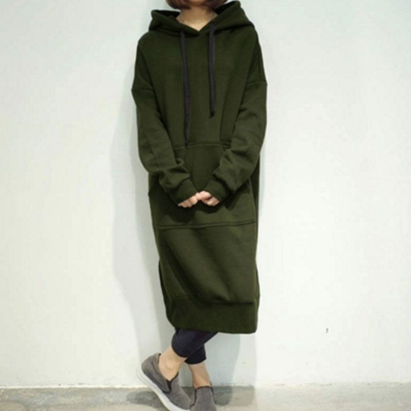 Women Long Sleeve Hooded Sweatshirt-Style Casual Dress