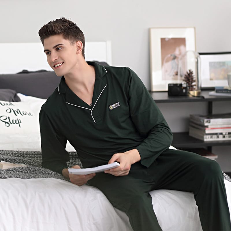 L-3XL Men Fashion Solid Color Long Sleeve Home Pajamas