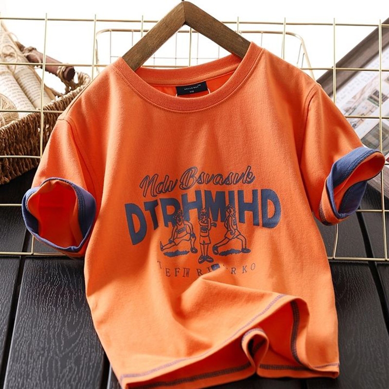 Boys Fashion Letter Figure Pattern Casual T-Shirt