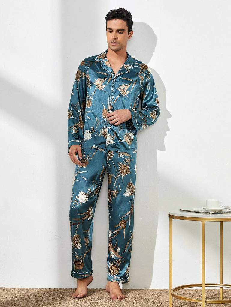 Men Stretchy Satin Loungewear Pajamas
