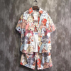 Men Fashion Retro Loose Printed Short Sleeve Shirt And Shorts Two-Piece Set