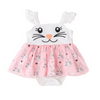 Toddlers Newborn Baby Fashion Girls Ruffle Sleeve Patchwork Rabbit Bodysuit