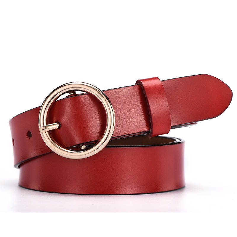 Women Classic Retro All-Match Leather Light Body Round Buckle Simple Circle Pin Belts