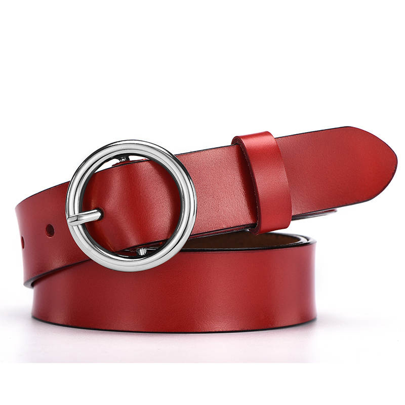 Women Classic Retro All-Match Leather Light Body Round Buckle Simple Circle Pin Belts