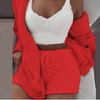 S-3XL 3 Pcs/Sets Solid Tank Top Long-Sleeve Coat And Shorts Plush Set