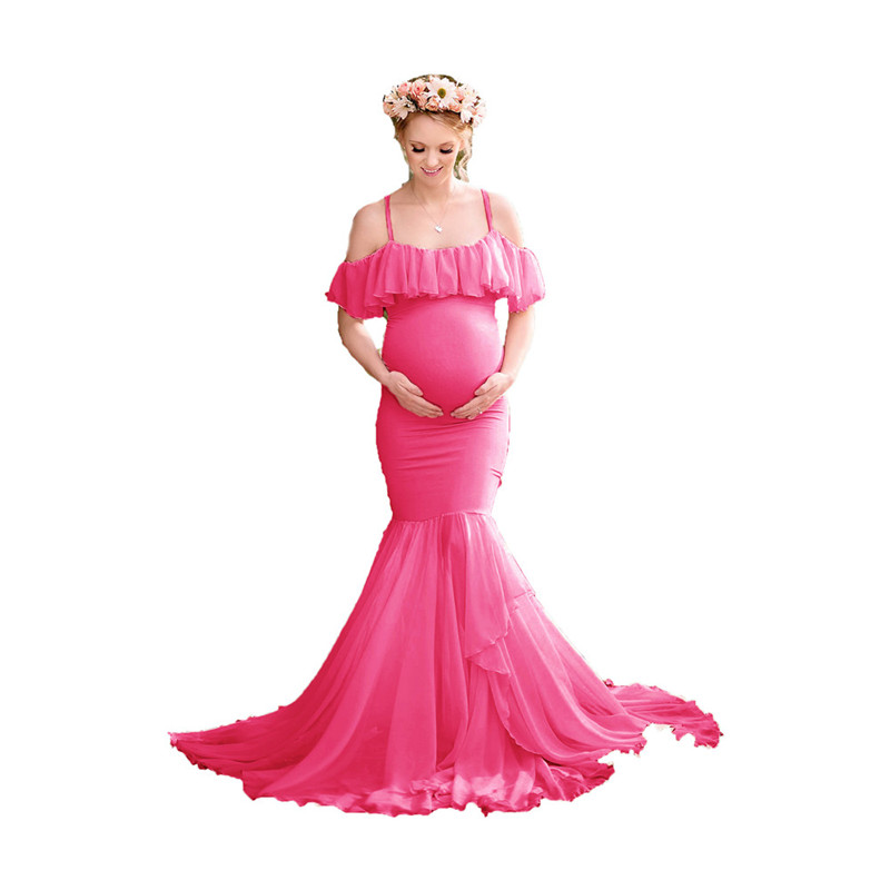 Women Fashion Solid Color Strap Ruffled Maternity Dresses