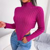 Women Sexy Half Turtleneck Long-Sleeved Asymmetric Hem Knitted Solid Color Sweater