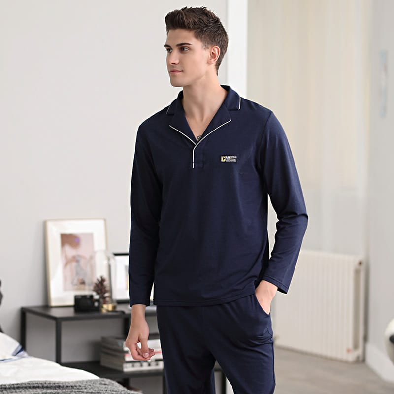 L-3XL Men Fashion Solid Color Long Sleeve Home Pajamas