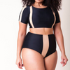 Women Color Blocking Plus Size High-Waisted Two-Piece Swimwear