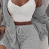 S-3XL 3 Pcs/Sets Solid Tank Top Long-Sleeve Coat And Shorts Plush Set