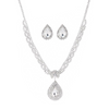 Women Shiny Rhinestone Design Drop Shape Pendant Necklace Earrings Set
