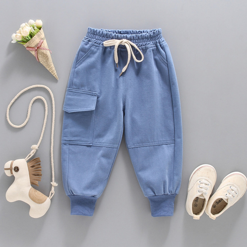 Boys Single Pocket Design Solid Color Casual Pants