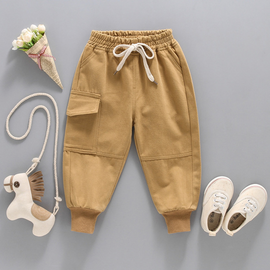 Boys Single Pocket Design Solid Color Casual Pants