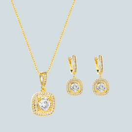 Temperament Hollow Design Zircon Decorative Stud Earrings And Necklace Set