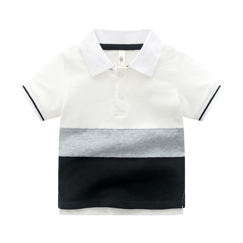 Kids Boys Basic Lapel Short Sleeve Stripe Color Blocking Casual T-Shirt
