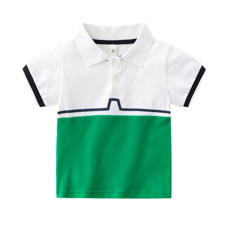 Kids Boys Basic Lapel Short Sleeve Stripe Color Blocking Casual T-Shirt
