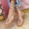 Plus Size Women Fashion Square Toe Low Heel Wrap Strap Flat Sandals