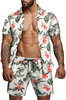 Men Fashion Leaf Print Short Sleeve Shirt And Shorts Two-Piece Set