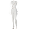 Summer Women Solid Color Sleeveless Hollow Sports Fitness Jumpsuit