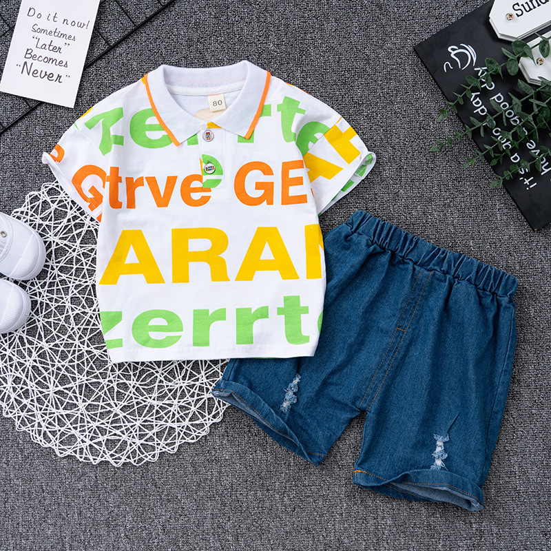 Children Kids Baby Fashion Boys Short Sleeve Letter Print T-Shirt And Shorts 2pcs Set