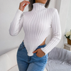 Women Sexy Half Turtleneck Long-Sleeved Asymmetric Hem Knitted Solid Color Sweater