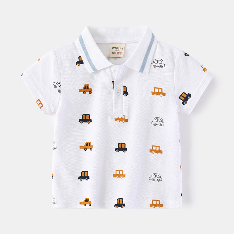 Children Kids Toddlers Fashion Boys Car Print Short Sleeve Polo Shirt