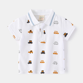 Children Kids Toddlers Fashion Boys Car Print Short Sleeve Polo Shirt