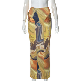 Women Fashion Casual High Waist Ruched Printed Wrap Skirt