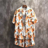 Men Fashion Retro Loose Printed Short Sleeve Shirt And Shorts Two-Piece Set