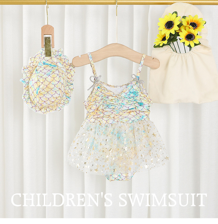 Children Kids Baby Fashion Girls Cute Mermaid Fish Scales Print Swimsuit And Hat