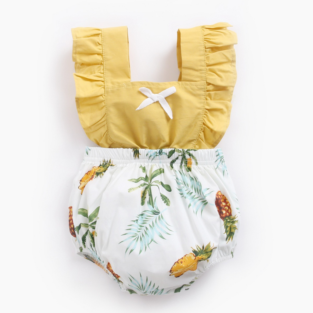 Toddlers Newborn Baby Fashion Girls Ruffle Sleeve Pineapple Print Bodysuit