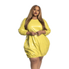 Fashion Large Size Women Solid Color Long-Sleeved Elegant Slim Pu Loose Dress