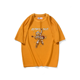 Kids Boys Casual Cartoon Spaceman Letter Pattern Round Neck Short Sleeve Breathable Loose T-Shirt