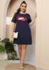 Plus Size Women Casual Sequin Lips Pattern Wavy Hem Short Sleeve Basic Dress